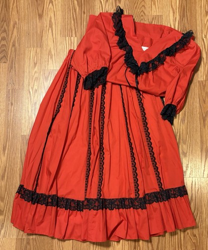 Vintage Pitchfork Brand Square Dance Set Red Black Prairie Pleated Ruffles Lace