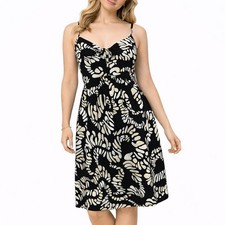 Nine West L Black Abstract Print Sundress Empire Waist Fit Flare Summer Chic