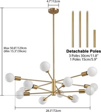Modern Sputnik Chandeliers Light, 12-Light Gold Gold Dining Room Chandelier