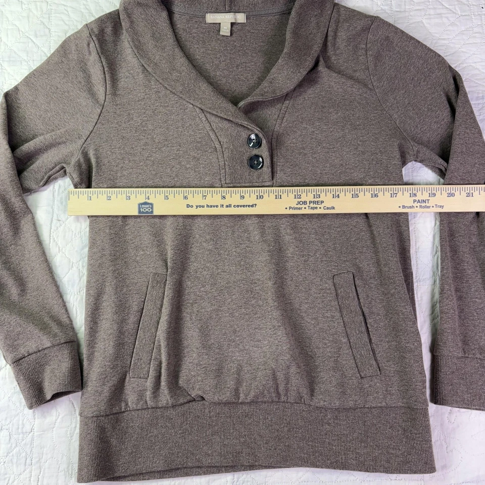 Banana Republic Sudadera Mujer Mediana Chal Cuello Botón Pullover Bolsillos Foto 4 de 4