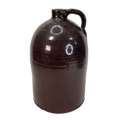 Antique Large Stoneware Pottery Jug Brown Glaze 11" Farm House Cottagecore
