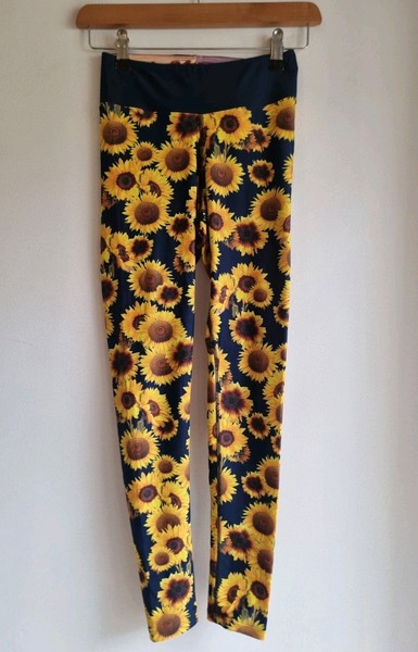 Flow Yoga Wear Sunflower Print Activewear Long Tights Size XXS 6 - 8