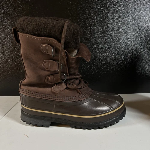 Sorel Caribou Boots Womens 6 Brown Leather Lace Up Made in Canada Snow Lined