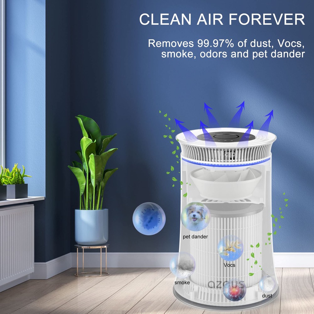 Air Purifier for Home Pets Hair Dust Bedroom 843 ft² H13 True HEPA Filter