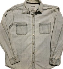 VTG LEVIS Two Horse Brand Shirt Light Blue Denim XL 90s Metal Buttons Red Tab