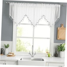 Sheer Valances for Living Room Windows, Triangle 51"W x 24"L Pack of 3 White