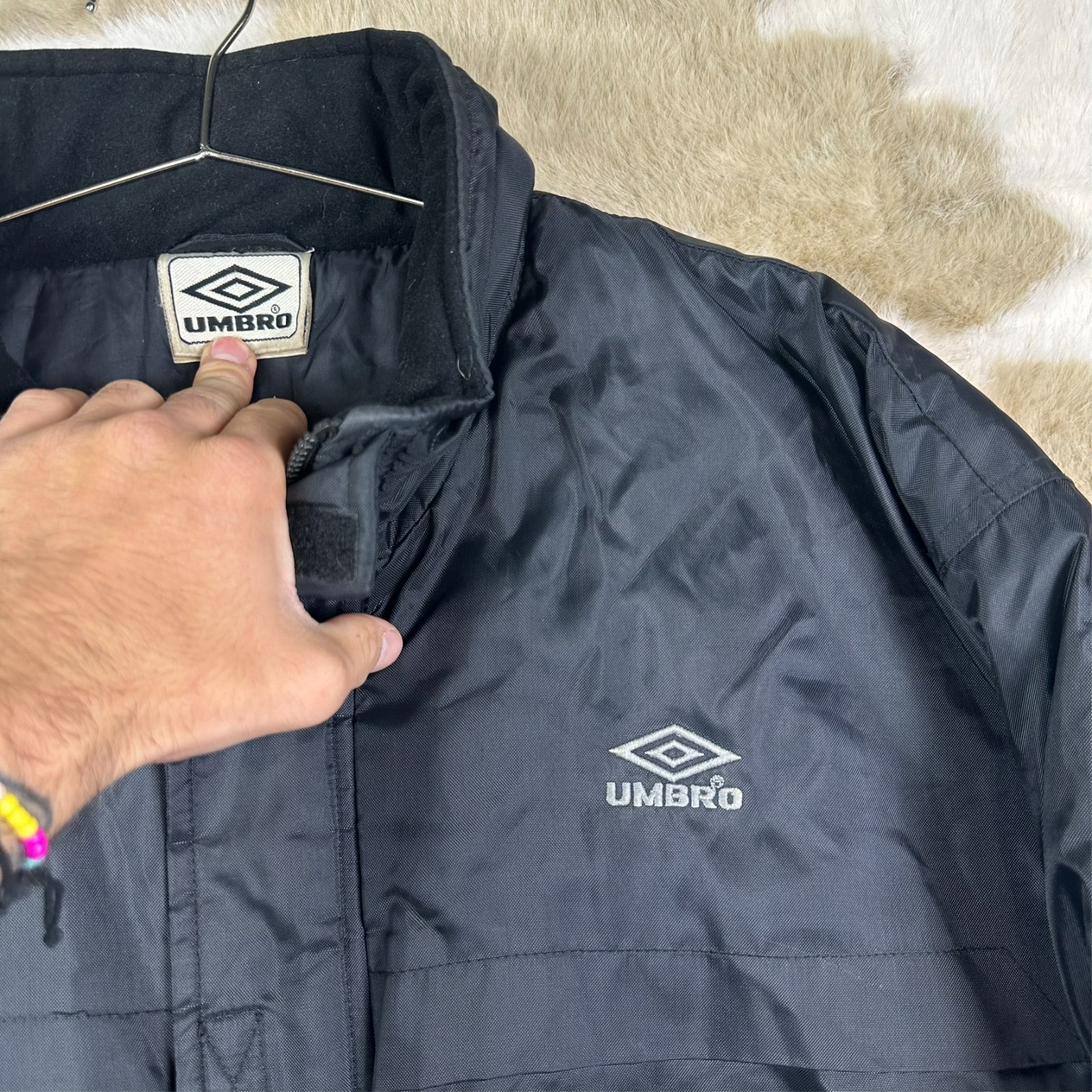 Vintage Umbro 1990s Black Embroidered Logo Size Large Puffer Winter Jacket Coat image 2