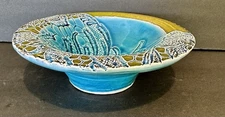 Art Pottery Bowl Green Blue Signed By: Nunes