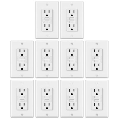 10 Pack GFCI Outlets 15 Amp, Non-Tamper Resistant, Decor GFI Receptacles with LE