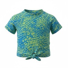 Z By Zella Girls UPF 50 Cropped Short Sleeve Top Blue/Green Print Size 14