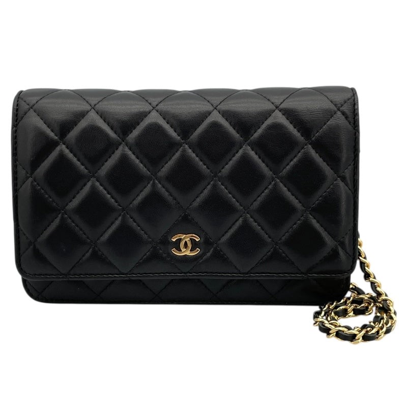 CHANEL Black Lambskin Matelasse Shoulder Bag A33814 #Ok751