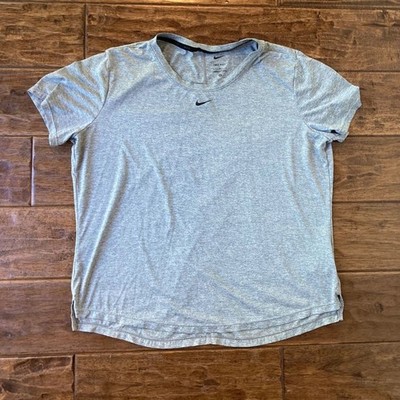 Nike Dri-Fit Grey Short Sleeve Shirt Womens Large Center Swoosh Gym Training