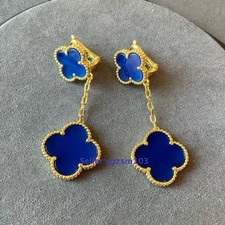 bule agate dangle Clover Earrings 925 silver gold plated