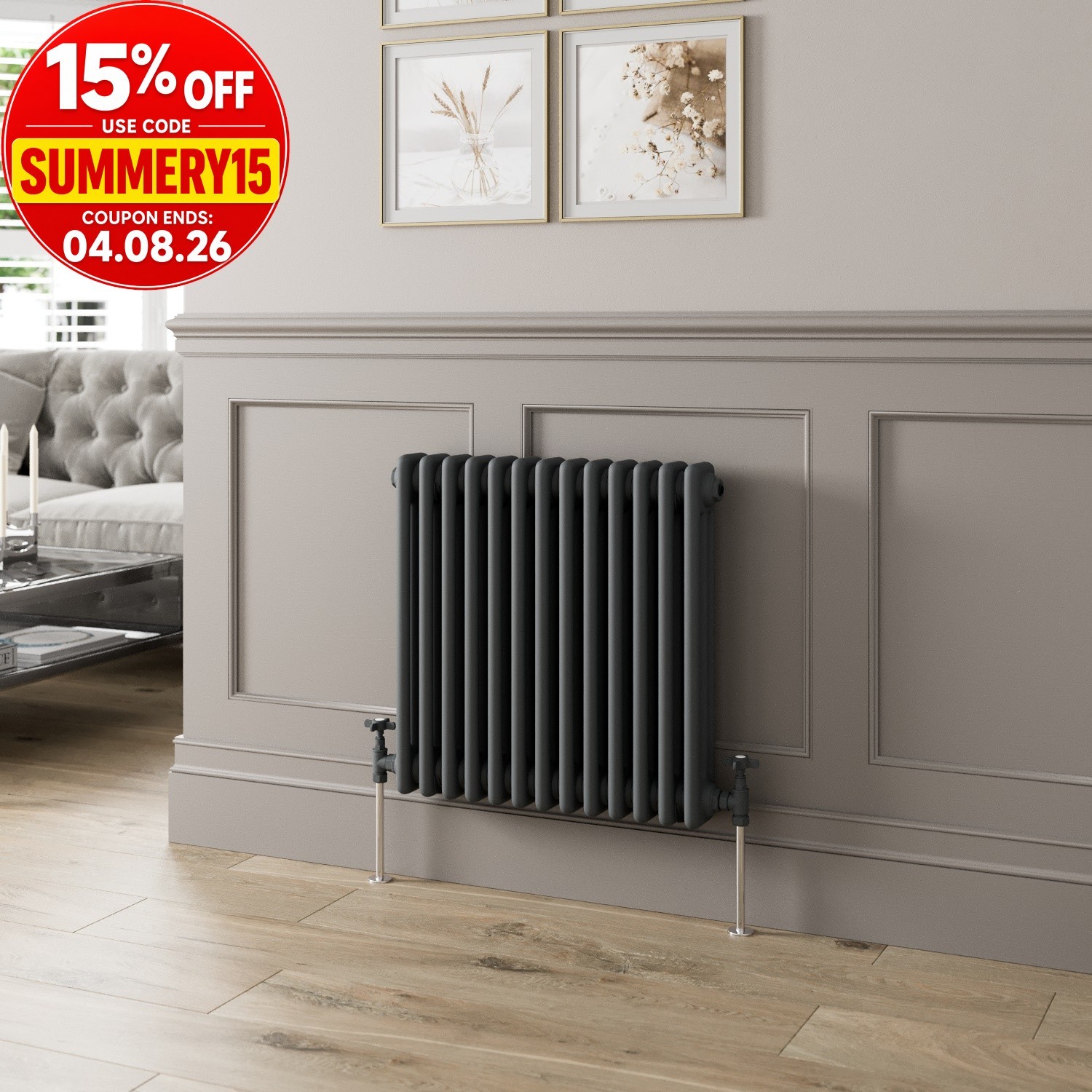 Traditional Colosseum Horizontal Triple Bar Column Radiator 600 x 605 Anthracite