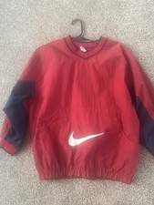 Vintage 90s Nike Center Swoosh Windbreaker Pullover Red Navy Youth Large L 14-16