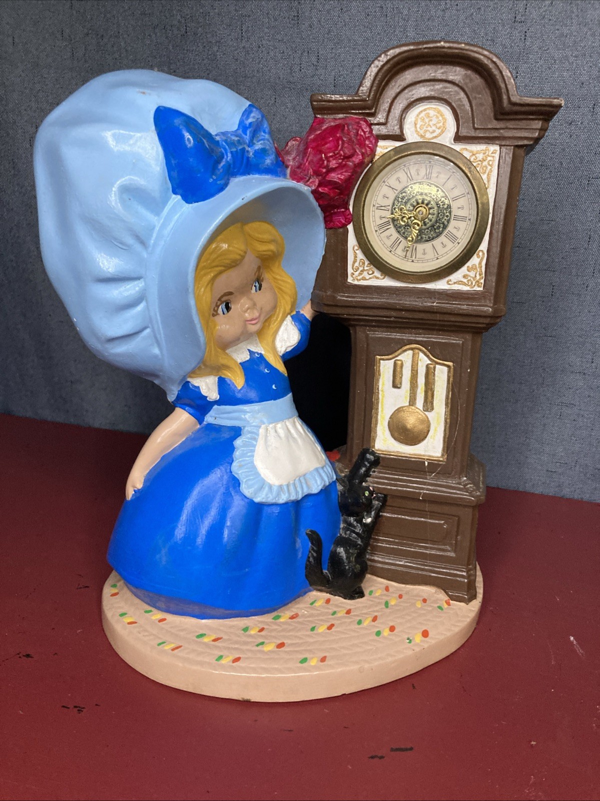 VINTAGE Byron Molds Mechanical Wind Up Ceramic Wood Clock West Germany  1975 12”