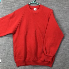 Vintage Jerzees Sweatshirt Mens L Red Blank Raglan Fleece Pullover Crewneck USA
