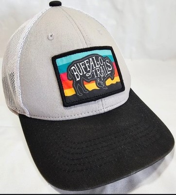 Buffalo Trails Rye Trucker Hat Cap with Embroidered Patch Hook and Loop Gray