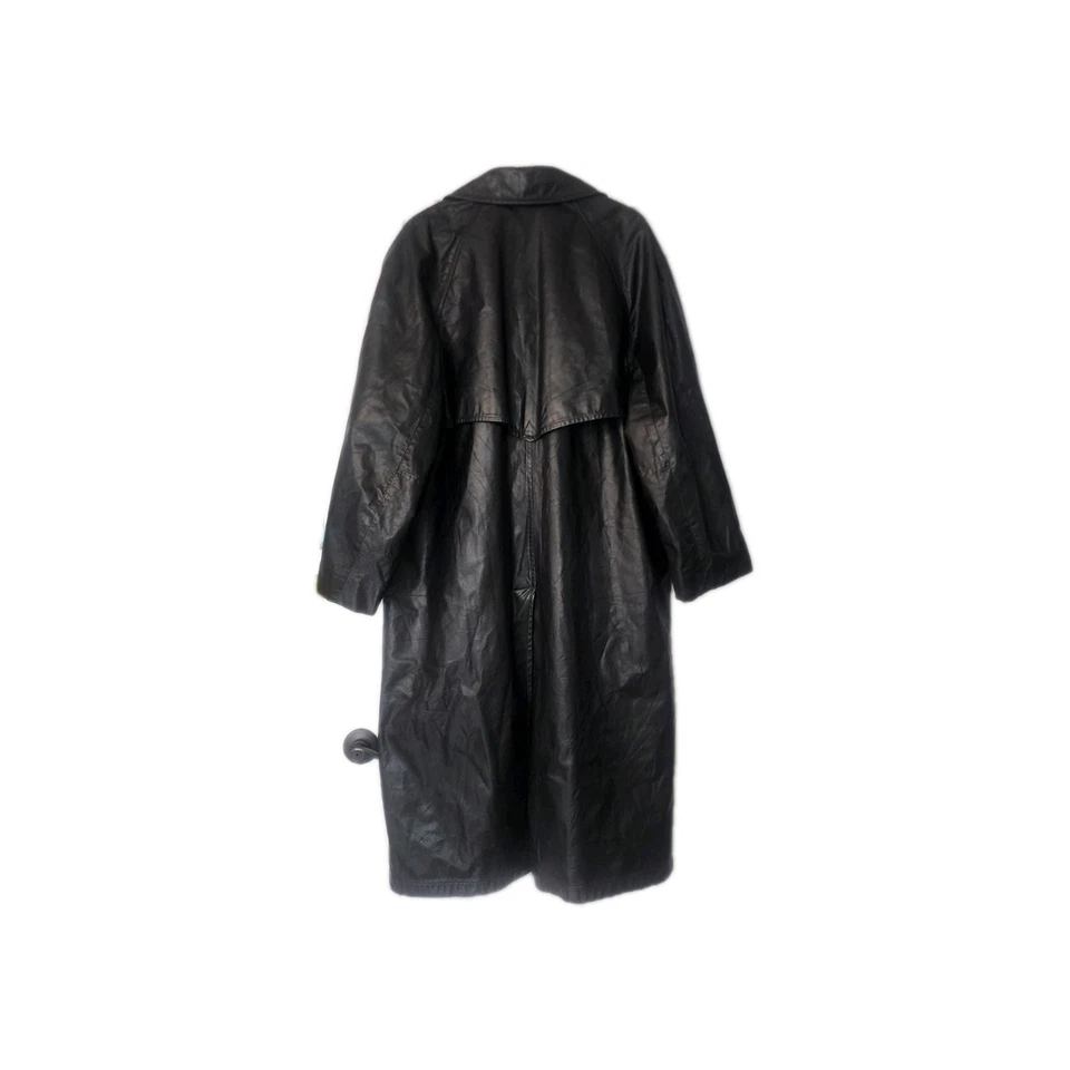 Винтажный 1980-х London туман кожаный плащ мужской 42 обычный черный сделано в США - Изображение 2 из 4