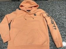  Carhartt hoodie women's medium 8-10 relaxed fit Orange/Peach hood cotton poly