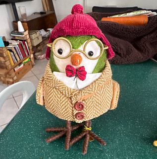 QUINCY Fabric Owl Figurine Freestanding Christmas Holiday Decor Red Green