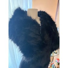 Black Faux Fur Stole Wrap Shrug Zipper Closure Evening Shawl Wedding Bolero
