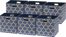 Stylish 11" Collapsible Fabric Storage Bins with Handles - 6 Pack, Steel Blue