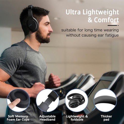 Bluetooth Headphones Over Ear, 68 Hours Playtime Wireless Headphones with Mic... - Picture 2 of 8