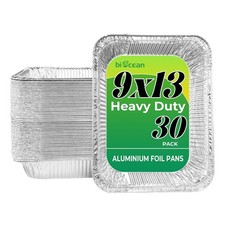 Aluminum Pans 9x13 Inch 30 Pack Extra Heavy Duty Foil with Half Size Deep Steam