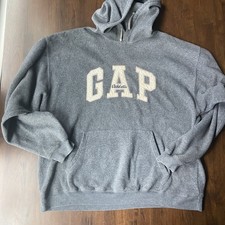 GAP Athletic Hoodie Mens XL Gray Fleece Pullover Vintage Singapore Made 90s Y2K