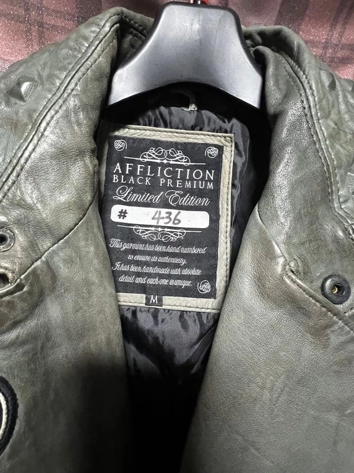 Chaqueta Affliction Cuero Rider M Vintage Gris Usado Estilo Colección Foto 3 de 4
