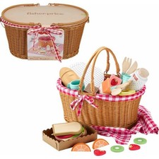 Fisher-Price Wooden Picnic Basket and Food Pretend Play Set, 31 Pieces