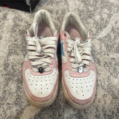 A BATHING APE BAPE STA Men's Low Top Lace-Up Sneakers Pink/White/Blue