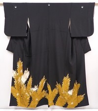 6309T09z1460 Vintage Japanese Kimono Silk TOMESODE Pine Black