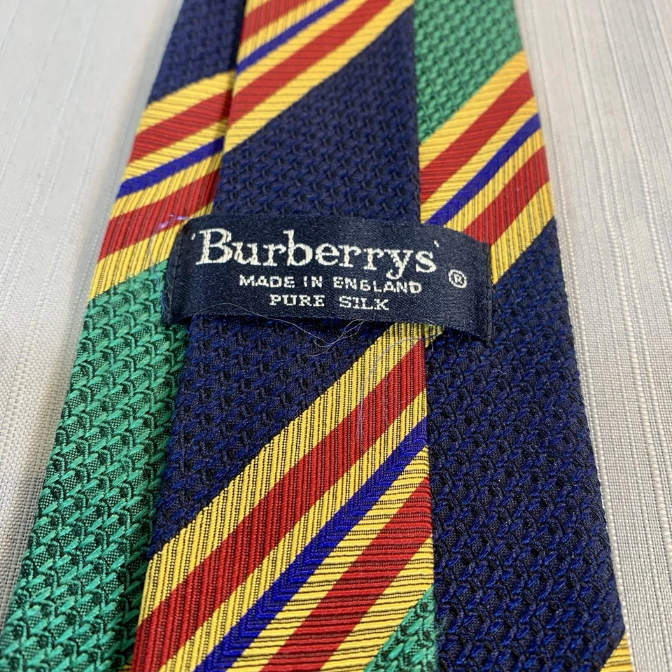 Corbata para hombre Burberrys a rayas azul verde amarillo rojo 100 % seda 60x3,5 Italia Foto 4 de 4