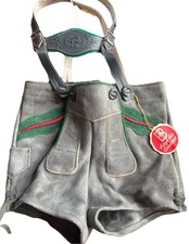 Vtg Kids Suede Overall Shorts NWT Gray Color German Lenderhosen See Measurements