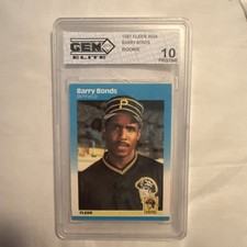 1987 Fleer #604 Barry Bonds RC BGS 10 Pristine Pop 6 from 12,500 Graded