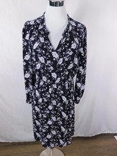 Old Navy Dress Womens Medium Black White Floral Long Sleeve V-Neck Elastic Waist