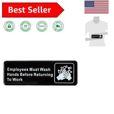 9"x3" Employee Must Wash Hands Sign - Durable Tabletop Instruction, Black/White