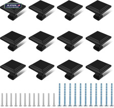 12 Pack Matte Black Square Cabinet Knobs Length Soild Zinc Alloy Drawer Dress...