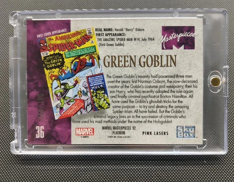 Marvel Masterpieces Platinum '92 #36 Green Goblin Pink Lasers 001/992 - Image 2 of 2