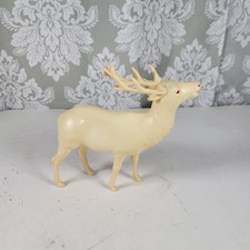 Vintage Celluloid Reindeer Japan 4.5" White and Pink Christmas Figurine MCM READ