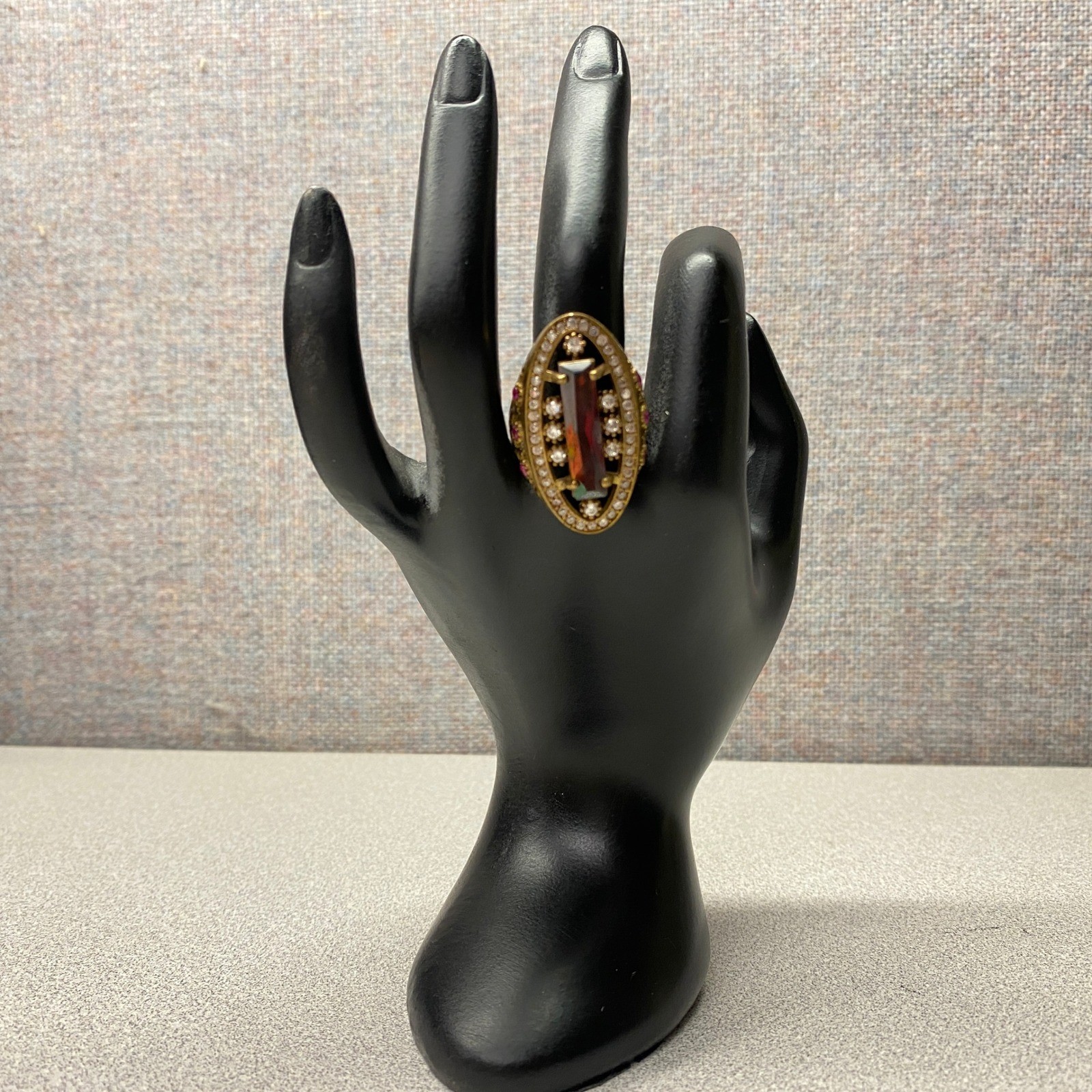 Statement Cocktail Ring Rectangle Red Gemstone Cl… - image 2