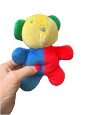 Vintage Primary Colored Velour Or Terry Cloth Bear Rattle Baby Toy Plush Eden