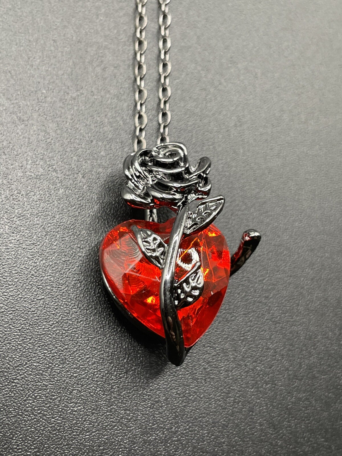 Gothic Red Rose Heart Love Necklace For Women Y2K grunge Jewelry Dainty Silver