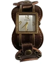 Chico's Square Bronze Metallic Genuine Leather Band Womens Watch 