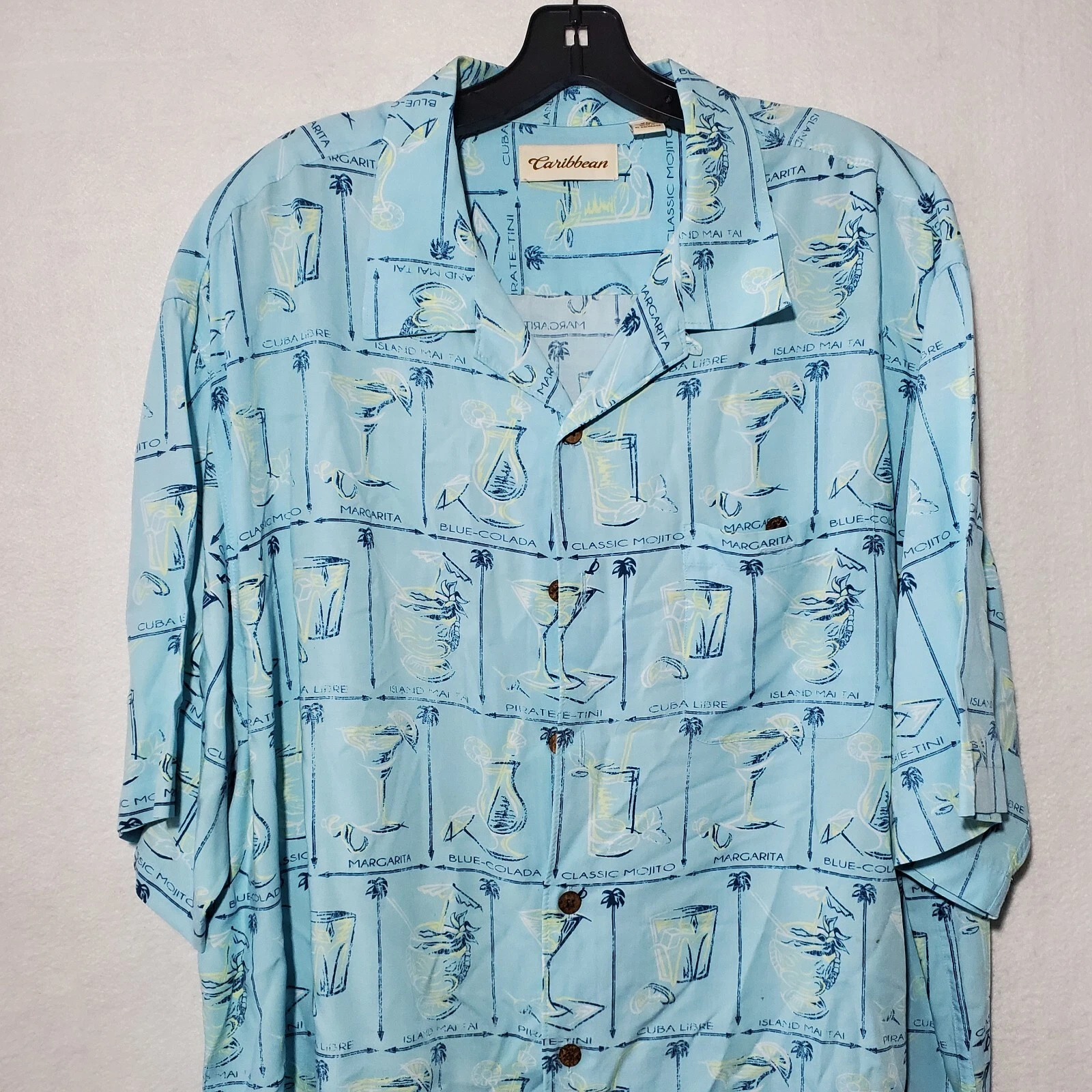 Caribbean Hawaiian Shirt Men's XL Short Sleeve Shirt 100% Rayon Blue Margarita