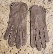 Vintage Womens Size M 7.5 Beige Soft Pierced Leather 8.5" Gloves Lined Aris