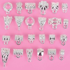 72 Pendant Bails Jewelry Hangers Shiny Silver Hang Charms Assorted Lot Mixed Set