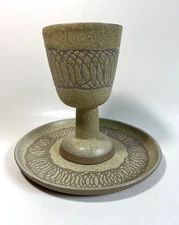 Vintage MCM Marshall Studios Jane & Gordon Martz Pottery Plate & Goblet Set of 2